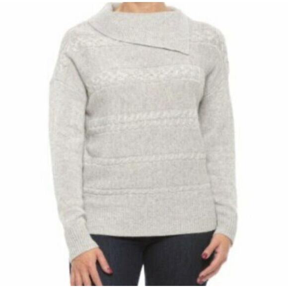 Rachel Zoe Womens 100% Cashmere Cable Split Neck Sweater in Grey Sz S Minimalist - Picture 1 of 14